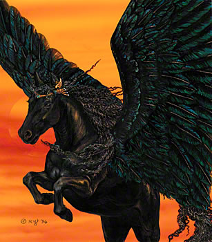 black pegasus at sunset