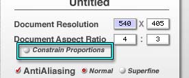 Document Setup Dialog, showing Constrain Proportions area