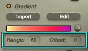 The Range and Offset controls, below the gradient swatch