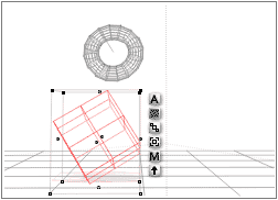 Torus still exactly on the cube, both tilted to the left