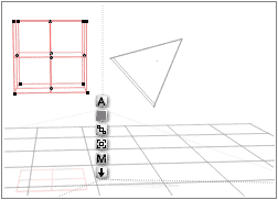 Cube to the upper left, the narrow side of the pyramid base facing it