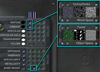 TechnoRock4 (A),is color. Forest (B) is Bump