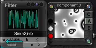 DTE Filter and Comp 3. Arrow on a pointing left, wave is almost solid vertical lines, component shows spots with rings