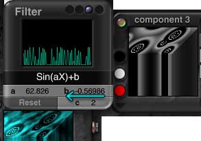 DTE; Filter dialog, with arrow pointing left on b value numbers. Comp 3, white is now gray