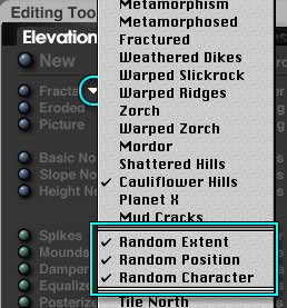 Terrain Editor; Randomness choices, bottom of the Fractal menu