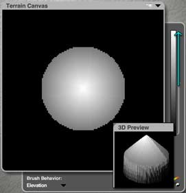 Terrain editor, 3D Preview shows cylinder with cone on top