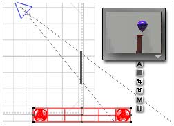 Wireframe Top; Table well inside Perspective Lines on right, inset shows table interpenetrating wall in Nano Preview