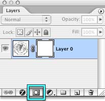 The New Layer Mask icon is on the bottom of the Layer palette, third from the left. Looks like a square with a circle in it.